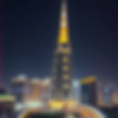 Captivating night view of Sahab Al Emarat Tower illuminated in the Dubai skyline