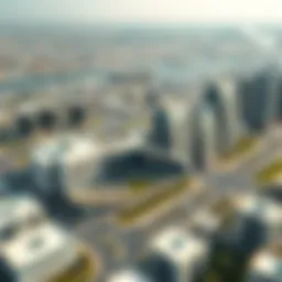 Aerial view of Shakhbout City showcasing its modern architecture