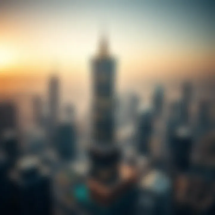 Aerial View of Skyview Tower in Dubai Aerial view of Skyview Tower against Dubai skyline