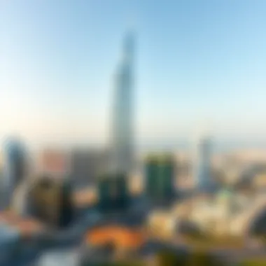 Panorama of Al Safa Tower Panoramic perspective capturing Al Safa Tower amidst the vibrant Dubai landscape