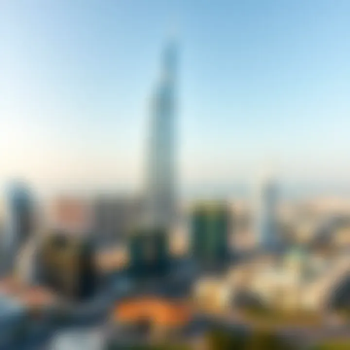 Panorama of Al Safa Tower Panoramic perspective capturing Al Safa Tower amidst the vibrant Dubai landscape