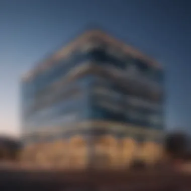 Evening view of the Seagull Building illuminated, symbolizing its iconic status