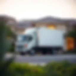 Moving truck parked in front of a house
