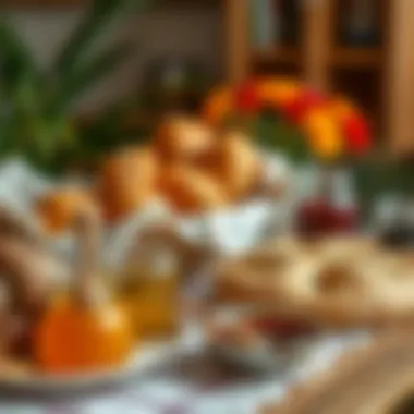 A vibrant table setting showcasing fresh bread, jams, and honey typical of a Turkish breakfast