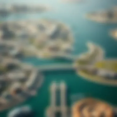 An aerial view of Reem Island illustrating the connections between bridges and the urban layout