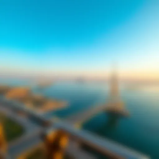 A panoramic view of Reem Island showcasing its iconic bridges