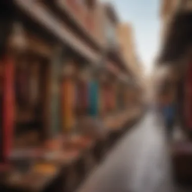 The Bustling Bur Dubai Souk A vibrant scene from the bustling Bur Dubai Souk filled with colorful textiles and spices.