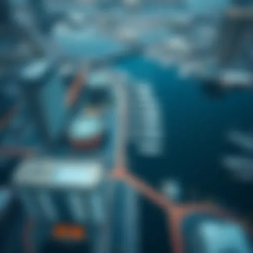 Aerial Perspective of Dubai Creek Harbour's Modern Architecture Stunning aerial view of Dubai Creek Harbour showcasing modern architecture