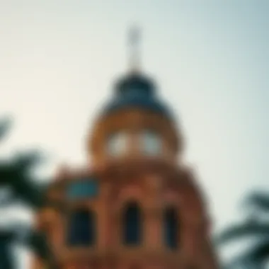 A close-up view of the intricate design details of the Deira Clocktower