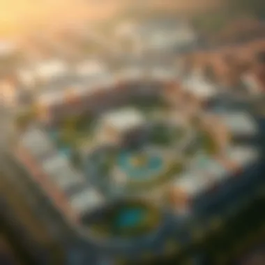 Aerial view of Jumeirah Village Circle showcasing its unique layout and green spaces