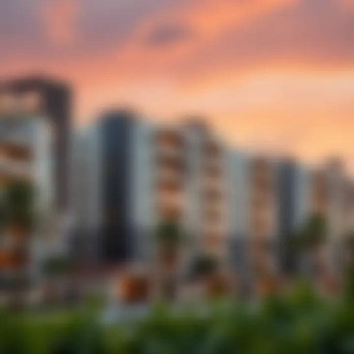 Modern residential buildings representing investment potential in Jumeirah Village Circle