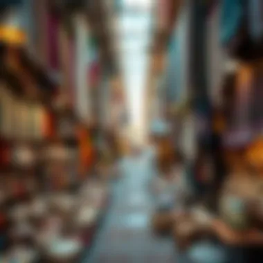 A bustling souk showcasing traditional textiles and handcrafted goods