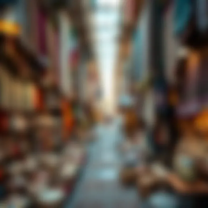 A bustling souk showcasing traditional textiles and handcrafted goods