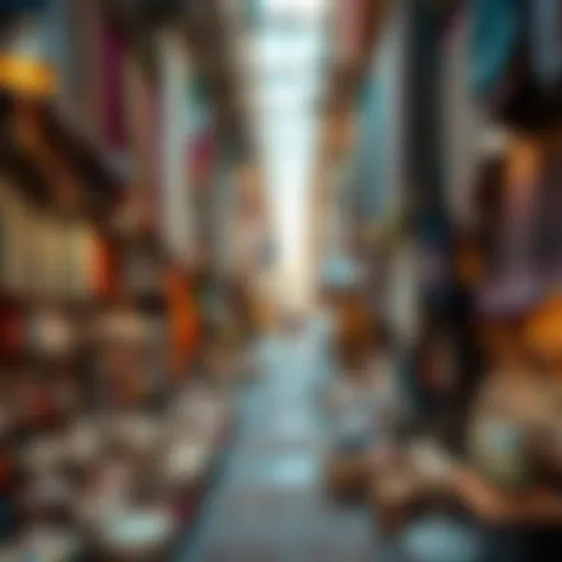 Traditional Textiles and Handcrafted Goods at the Souk A bustling souk showcasing traditional textiles and handcrafted goods