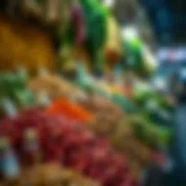 Vibrant spices and herbs displayed in a market stall