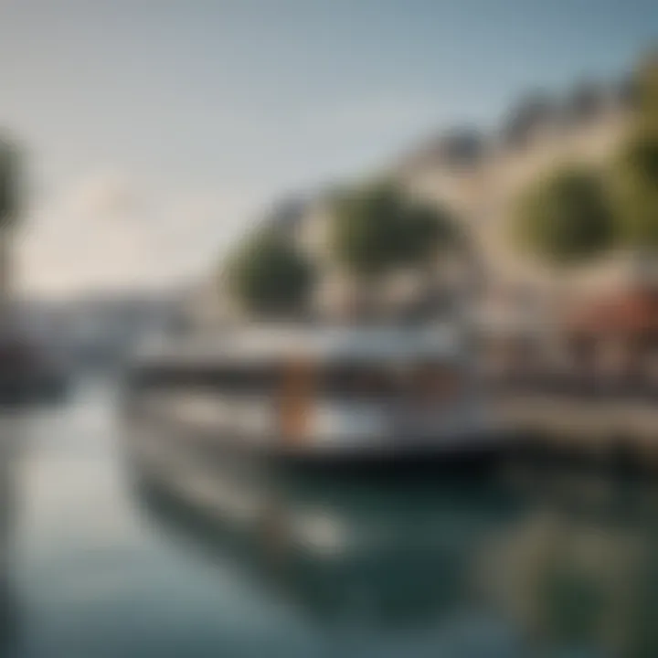A close-up of waterbus services operating on the marina waters