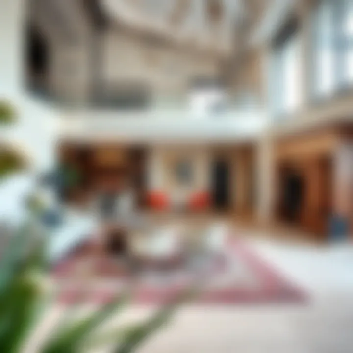 Trendy open-space living area with vibrant decor