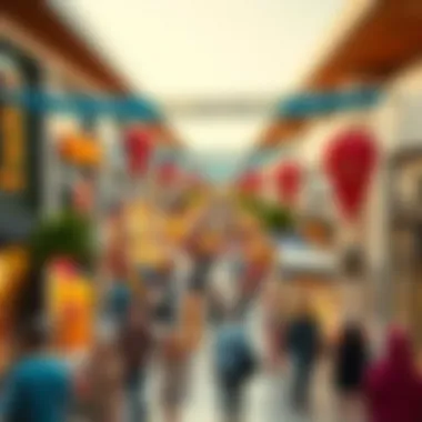 Vibrant Outlet Shopping Festival in Dubai An aerial view of shoppers enjoying a vibrant outlet shopping festival