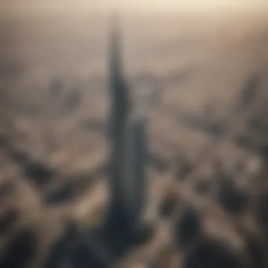 Aerial view of Dubai featuring the Sheikh Suroor Building within the skyline