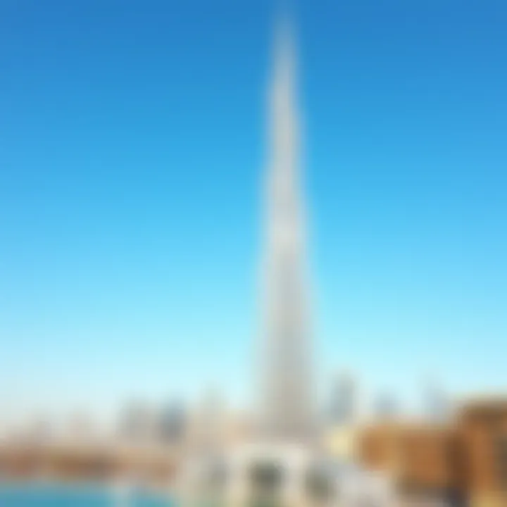 The iconic Burj Khalifa standing tall against a clear blue sky
