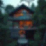 A stunning treehouse nestled in a forest, showcasing sustainable architecture