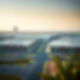 A panoramic view of industrial warehouses in Al Quoz, showcasing the architectural diversity and layout of the area.