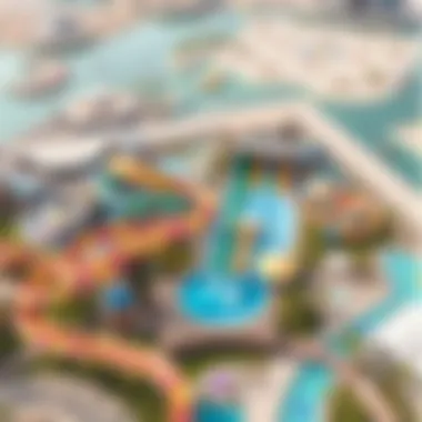 Aerial view of Yas Water Park showcasing its vibrant slides and attractions