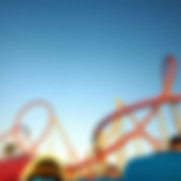 The thrilling roller coasters of Yas Water Park against a blue sky