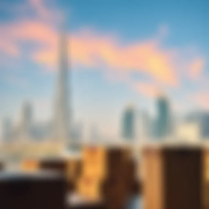 A stunning view of Dubai's skyline with moving boxes.