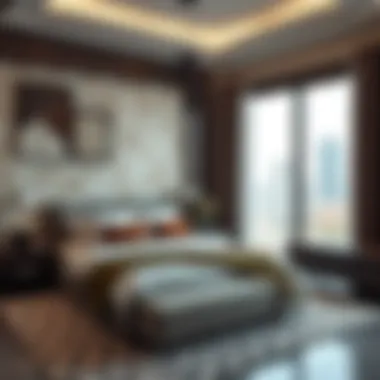 Stylish bedroom featuring modern furnishings and textures