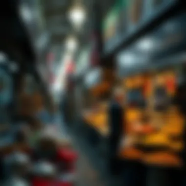 A vibrant market scene showcasing traditional Ramadan foods