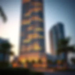 Stunning view of Iris Bay Tower showcasing its unique architectural design