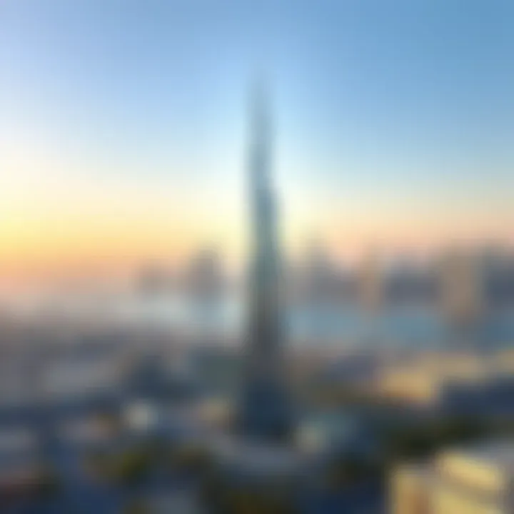Panoramic skyline of Dubai with Iris Bay Tower in the foreground