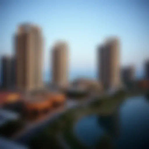 Panoramic view of Lake Towers showcasing its unique architectural design