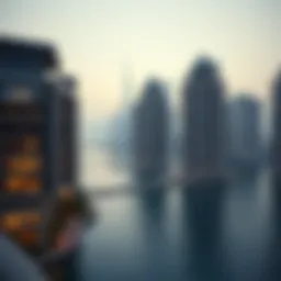 Panoramic view of luxury apartments in Dubai Marina overlooking the waterfront