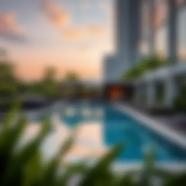 Indulgent Amenities at MD63 Residence Luxurious swimming pool area at MD63 Residence surrounded by lush landscaping