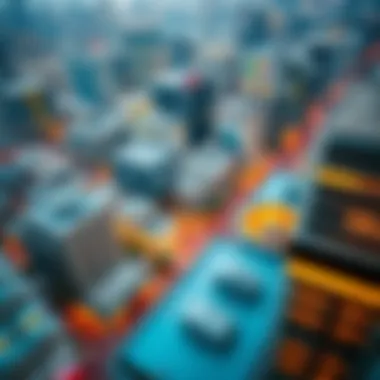 Aerial view of a bustling media production city showcasing modern architecture and vibrant activity