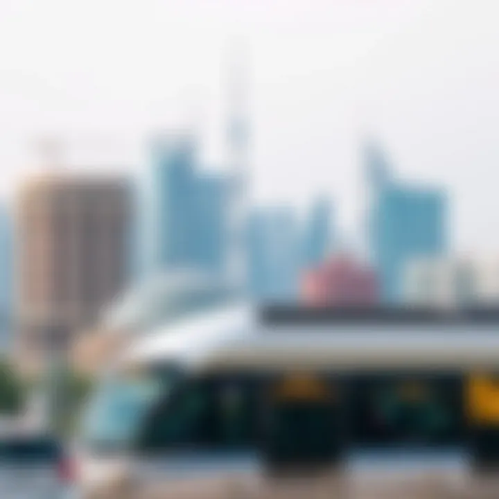 Dubai skyline with metro in the foreground