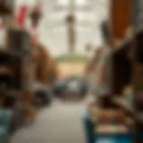 A vibrant marketplace showcasing an array of used furniture including vintage and modern styles