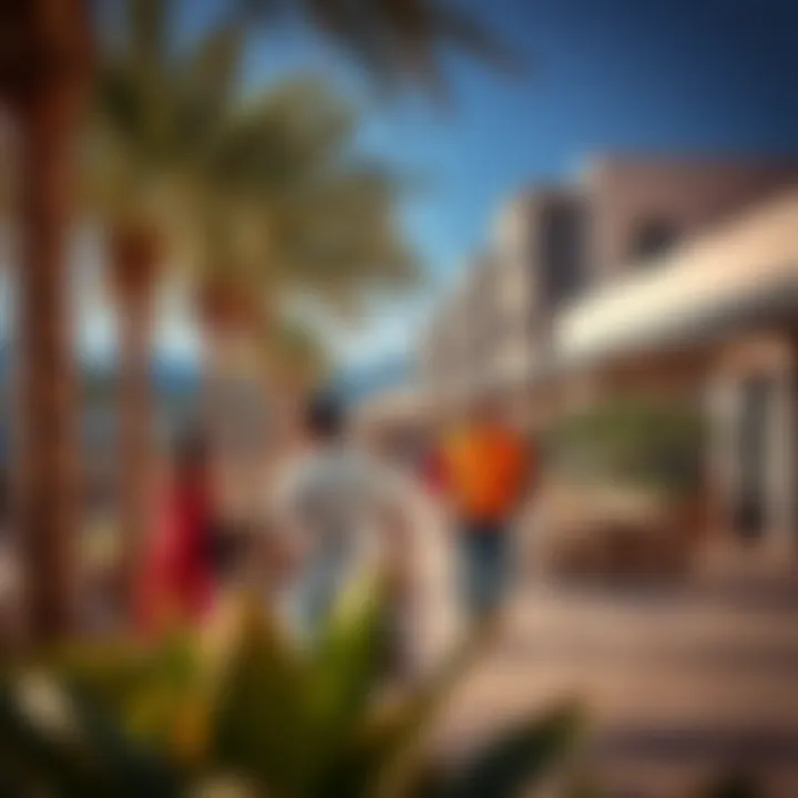 The vibrant community atmosphere of One and Only Zabeel with locals enjoying outdoor spaces and cultural experiences.