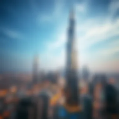 Aerial perspective of Opus Tower in the context of Dubai's skyline