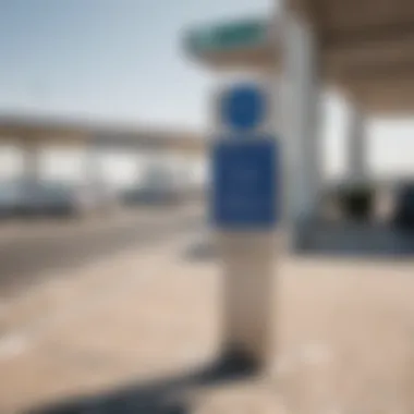 Signage for Free Parking Facilities Near Dubai Airport Signage indicating free parking facilities at Dubai Airport