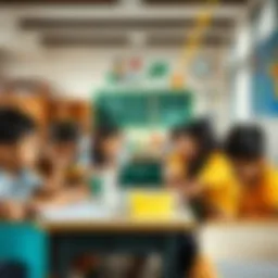 A vibrant classroom setting in a Dubai public school showcasing diverse students engaged in learning activities