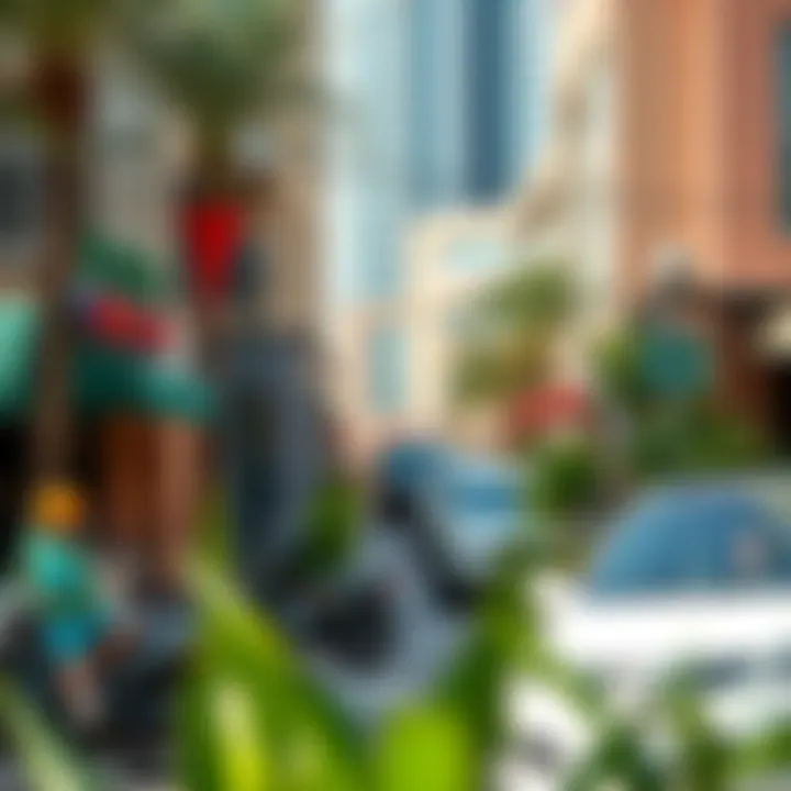 Vibrant neighborhood scene in a popular Dubai district