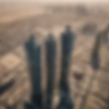 Sahara Towers Aerial Perspective Aerial view of Sahara Towers showcasing its unique structure against the Dubai skyline