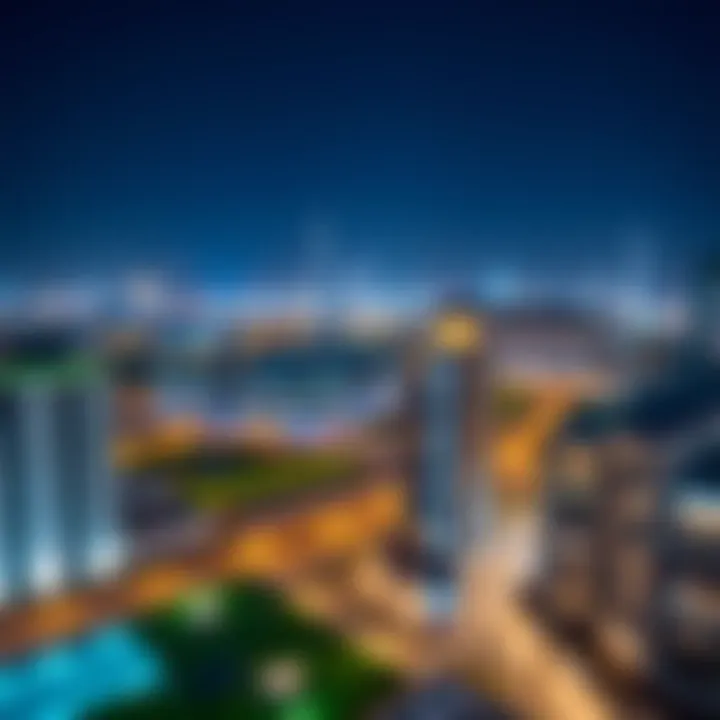 Sky View at Night Nighttime view of Sky View illuminated against the Dubai skyline