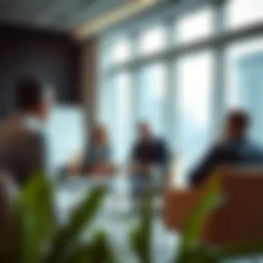 Investors discussing opportunities in a modern office environment.