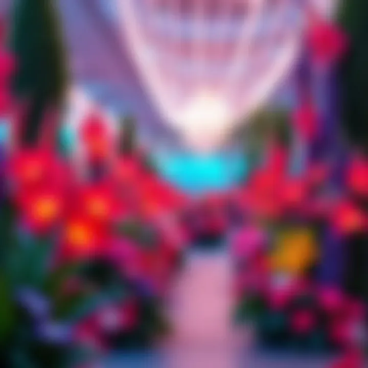 A vibrant display of flora complemented by artistic lighting