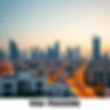 A close-up of a Dubai skyline with a focus on residential buildings.