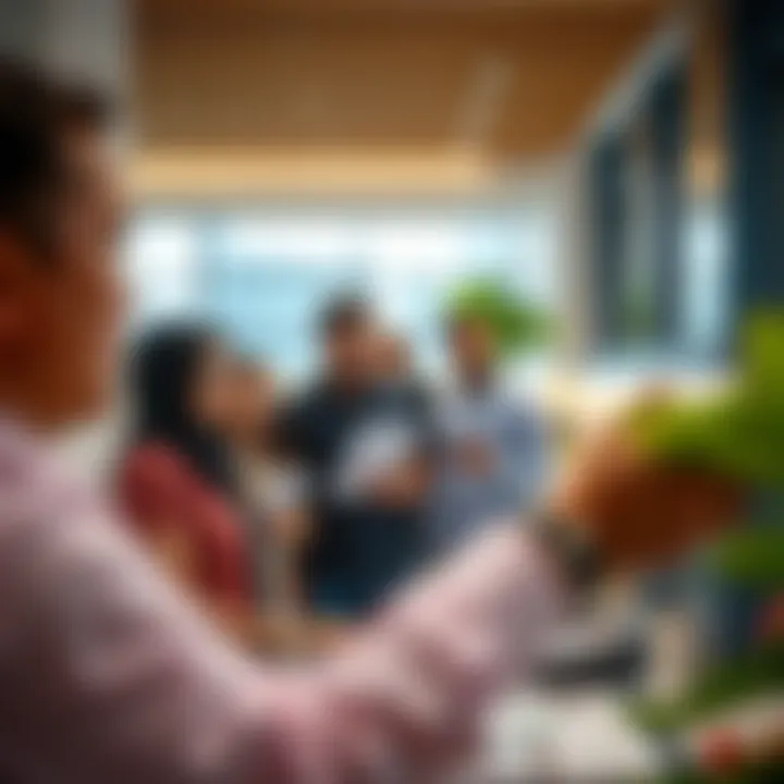 Diverse Clientele in the Dubai Market A diverse group of investors examining property listings